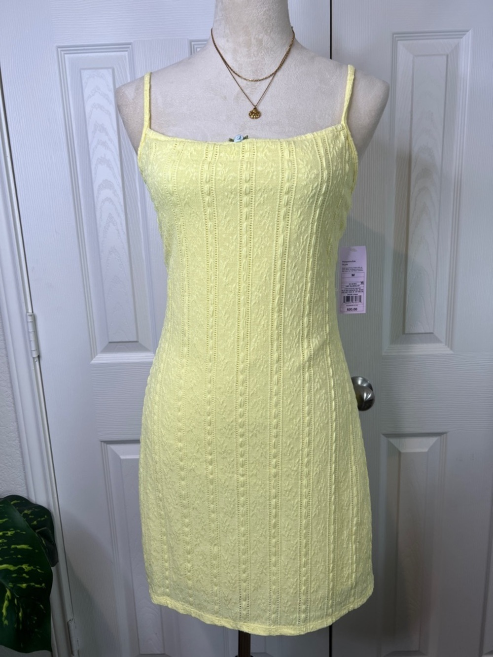 Wild Fable - Light Yellow Knit Spaghetti Strap Mini Dress Size M